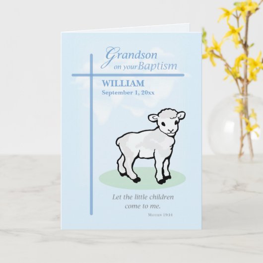 Grandson Individuelle Name und Datum Taufe Blaues Karte (Gelbe Blume)
