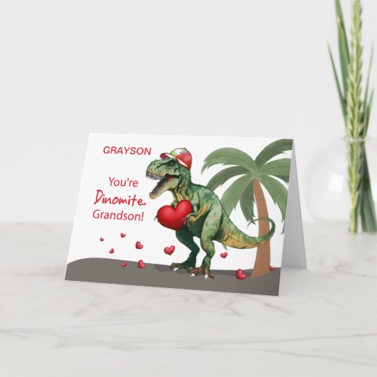 Grandson Individuelle Name Valentine Dinosaur Karte (Vorderseite)