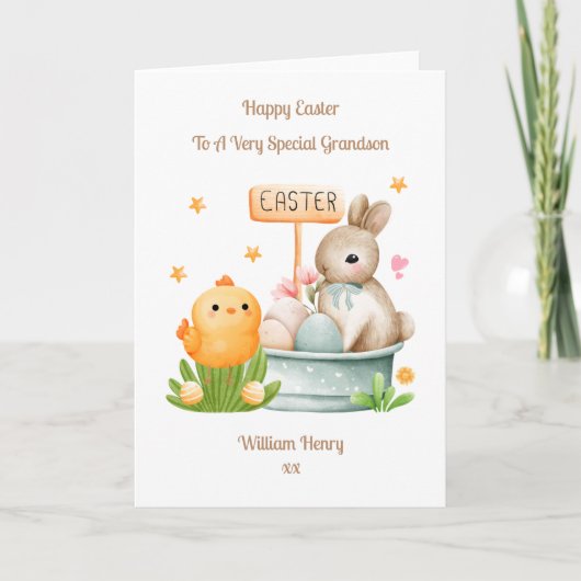 Grandson Oaster Bunny Rabbit und Chick Card Karte (Vorderseite)