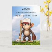 Grandson Personalize Baseball Birthday Monkey Karte (Gelbe Blume)