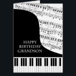 Grandson Piano und Musik Geburtstag<br><div class="desc">Eine Geburtstagskarte für einen Enkel,  der Klaviermusik spielt. Ein Flügel mit den Tasten am Ende der Karte. Ein Notenblatt füllt den Hintergrund. Eine tolle Karte für jemanden,  der Musik Liebe. Dies ist KEINE Musikkarte,  es spielt KEINE Musik:</div>