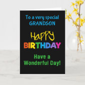 Grandson Rainbow Colors auf der Black Birthday Car Karte (Gelbe Blume)