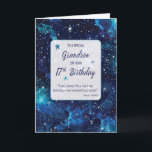 Grandson Religious 17. Geburtstagsstars in Galaxy Karte<br><div class="desc">Feiern Sie mit dieser stellaren Karte den 17. Geburtstag Ihres Enkels. Die kosmische Bildsprache und die herzliche Botschaft verkörpern die Vorstellung,  dass selbst unter den großen Sternen er sich als eine einzigartige Schöpfung Gottes hervorhebt.</div>