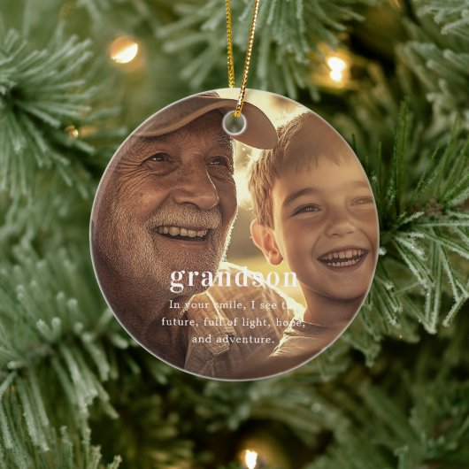 Grandson | Sentimental Foto Keepake Weihnachten Keramik Ornament (Baum)