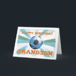 Grandson Soccer Geburtstag mit Ball, Orange auf Aq Karte<br><div class="desc">Ihr Enkel Lieben Fußball und er wird diese Geburtstagskarte Liebe! Eine Sternexplosion,  die hinter einem großen Ball kommt. Ideal für Ihre Worte über Feiern,  Spaß und ein neues Jahr.</div>