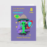 Grandson Spaceship Alien Niedlich Happy Birthday C Karte<br><div class="desc">Super niedlicher Cartoon Weltraummotiv mit einem kleinen grünen Mann,  Sternen,  Planeten und Raumschiff; So ein lustiges und farbenfrohes Design und einfach zu anpassen mit einem Namen,  Alter und Nachricht,  für diese besondere Touch ohne Aufpreis.</div>