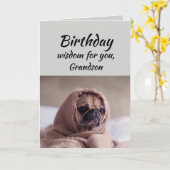 Grandson Spaß Birthday Wisdom Niedlicher Mops Dog Karte (Gelbe Blume)
