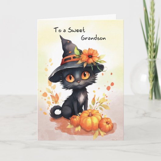 Grandson Sweet Halloween Cat Karte (Vorderseite)