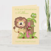 Grandson Third Birthday Niedlich Lion Foto Card Karte (Vorderseite)
