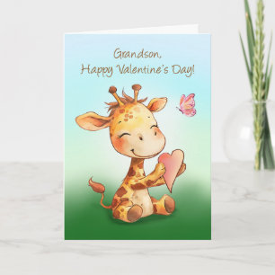 Grandson Valentine Niedlich Happy Giraffe mit Herz Karte