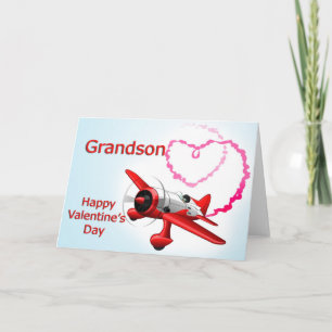 Grandson Valentine's Day Airplane with heart Feiertagskarte