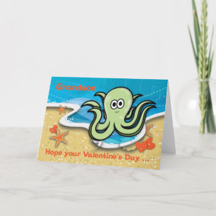 Grandson Valentine's Day Cartoon Octopus Karte