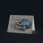 Grandson, Vintage Blue Car OnWatercolor Background Karte<br><div class="desc">A vintage blue car,  sketch and loose paint with a watercolor effect background. Great for the male birthday and with nice wording on the front,  for that special day</div>