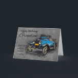 Grandson, Vintage Blue Car OnWatercolor Background Karte<br><div class="desc">A vintage blue car,  sketch and loose paint with a watercolor effect background. Great for the male birthday and with nice wording on the front,  for that special day</div>