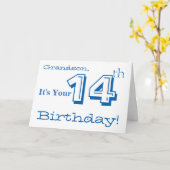 Grandson's 14. Geburtstag Gruß in blau & weiß. Karte (Gelbe Blume)