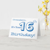 Grandson's 16. Geburtstag Gruß in blau & weiß. Karte (Gelbe Blume)