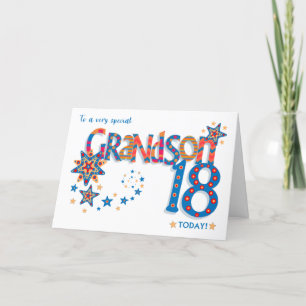 Grandsons 18. Geburtstagssterne und Word Art Card Feiertagskarte