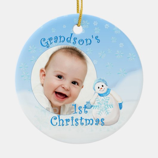Grandsons 1. Weihnachtsschneemann Keramik Ornament (Vorne)