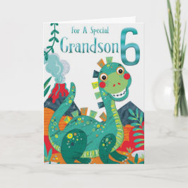 Grandson's 6. Geburtstagskarte - Happy Dinosaur Karte