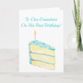 Grandsons erster Geburtstagskuchen Karte (Vorderseite)