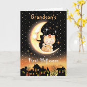 Grandsons erstes Halloween, Moon Baby Karte (Gelbe Blume)