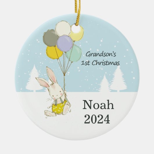 Grandsons erstes Niedliches WeihnachtsRabbit Keramik Ornament (Vorne)