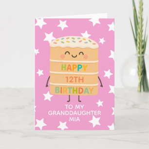 Grandtochter 12. Geburtstag Pink Niedlich Cake Cus Karte