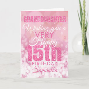 Grandtochter 15. Girly Pink Glitzer Geburtstag Karte