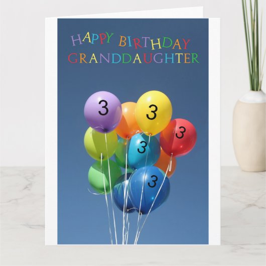 Grandtochter 3. Geburtstagsballons Karte (Vorderseite)