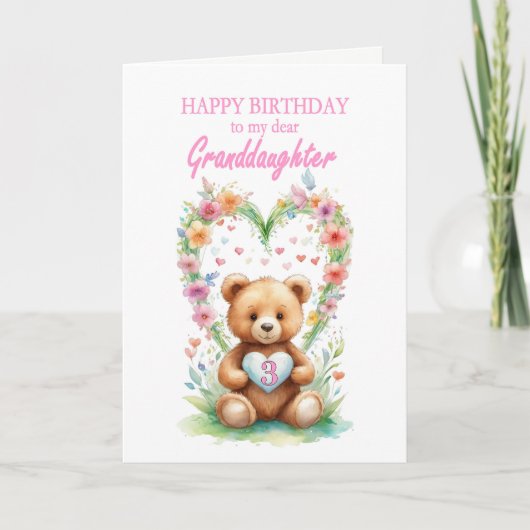 Grandtochter Age 3 Teddy Bear Karte (Vorderseite)