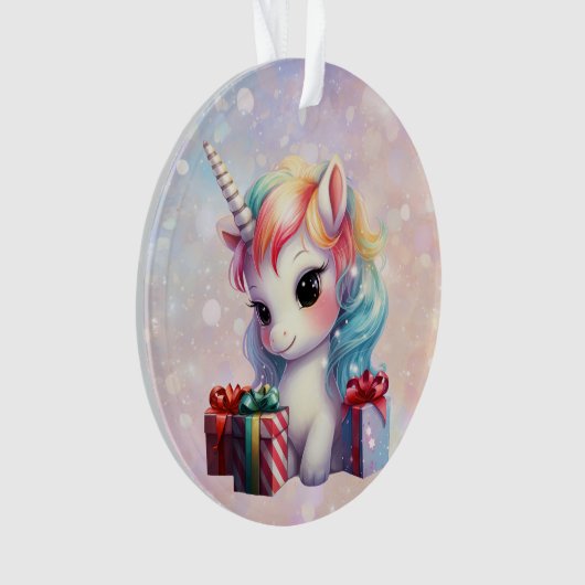 Grandtochter Baby Unicorn mit Weihnachtsgeschenken Ornament (Vorderseite)