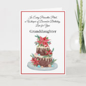 Grandtochter Dezember Geburtstag Cake Poinsettias Karte (Vorderseite)