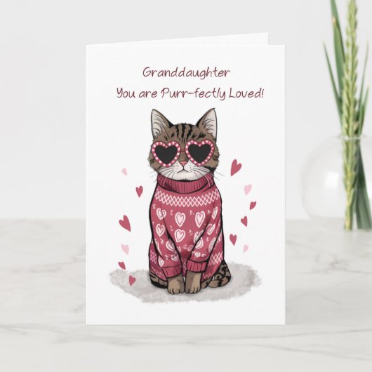 Grandtochter Funny Cat Sonnenbrillen Valentine Karte (Vorderseite)