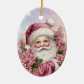 Grandtochter Pink Christmas Rose Bouquet Santa Keramik Ornament (Vorne)