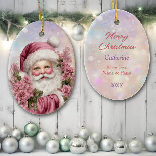 Grandtochter Pink Christmas Rose Bouquet Santa Keramik Ornament
