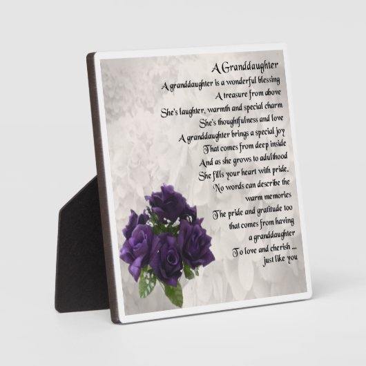 Grandtochter Poem Plaque - Lila Rose - Design Fotoplatte (Vorderseite)