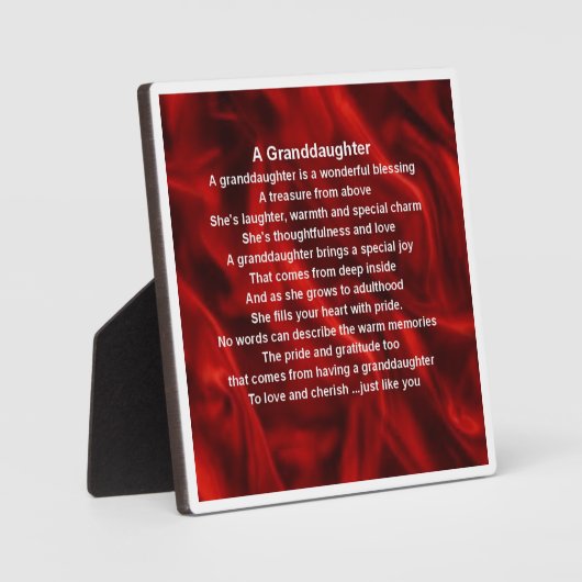 Grandtochter Poem Plaque - Red Silk Design Fotoplatte (Vorderseite)