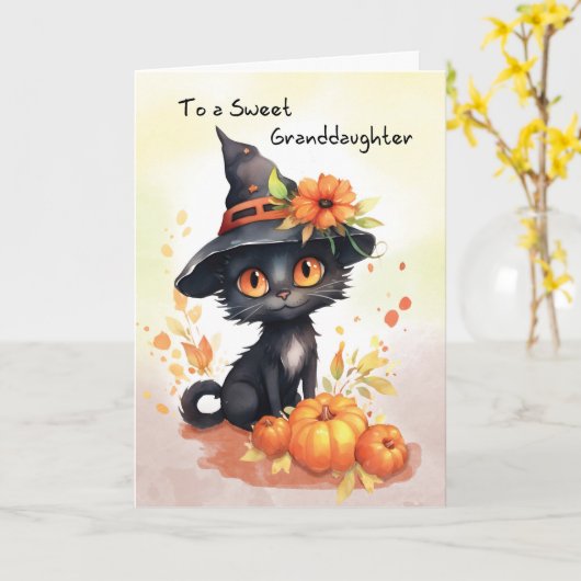 Grandtochter Sweet Halloween Cat Karte (Gelbe Blume)