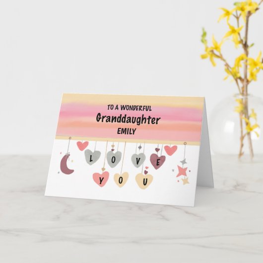 Grandtochter Valentine Hearts Moon Stars Karte (Gelbe Blume)