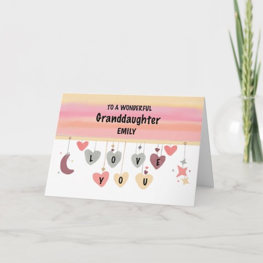 Grandtochter Valentine Hearts Moon Stars Karte (Vorderseite)
