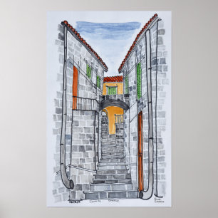 Granit Gebäude, Sartene   Korsika, Frankreich Poster