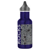 Granit-Grau mit blauen Details und Text Edelstahlflasche (Links)