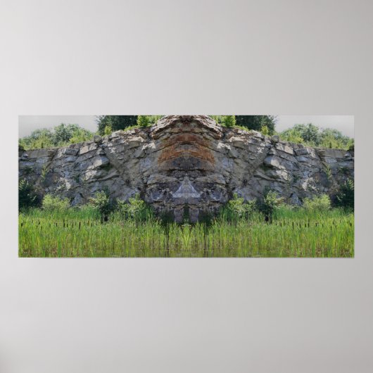 Granite Rock Cliff Cattails Pond Mirror Abstrakt Poster (Vorne)