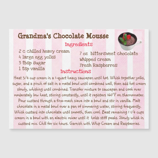 Granma-Schokolade-Mousse-Rezept Magnetkarte (Vorderseite)