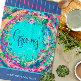 Granny Blue Hübsch Floral Hearts Personalisiert Geschirrtuch