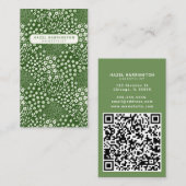 Granny Chic Custom QR Code Scannable Green Floral Visitenkarte (Vorne/Hinten)