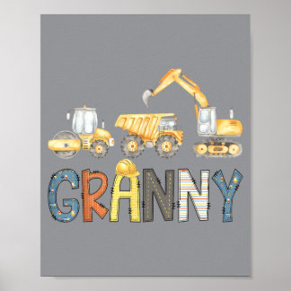 Granny Construction Excavator Birthday Boy Mothers Poster