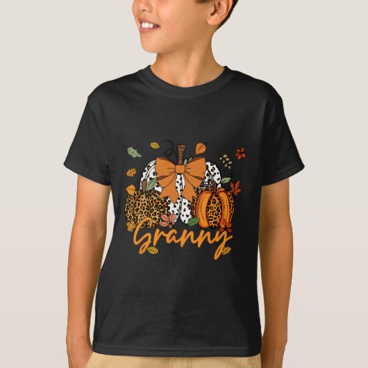 Granny Erntedank Leopard Pumpkin Coquette Bow M T-Shirt (Vorderseite)