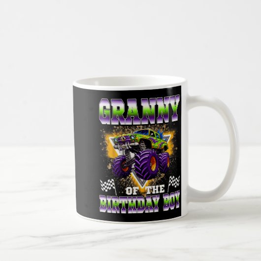 Granny Of The Birthday Boy Monster Truck Birthday Kaffeetasse (Rechts)