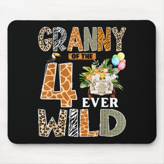 Granny Of The Four Ever Wild Safari 4th Birthday B Mousepad (Vorne)